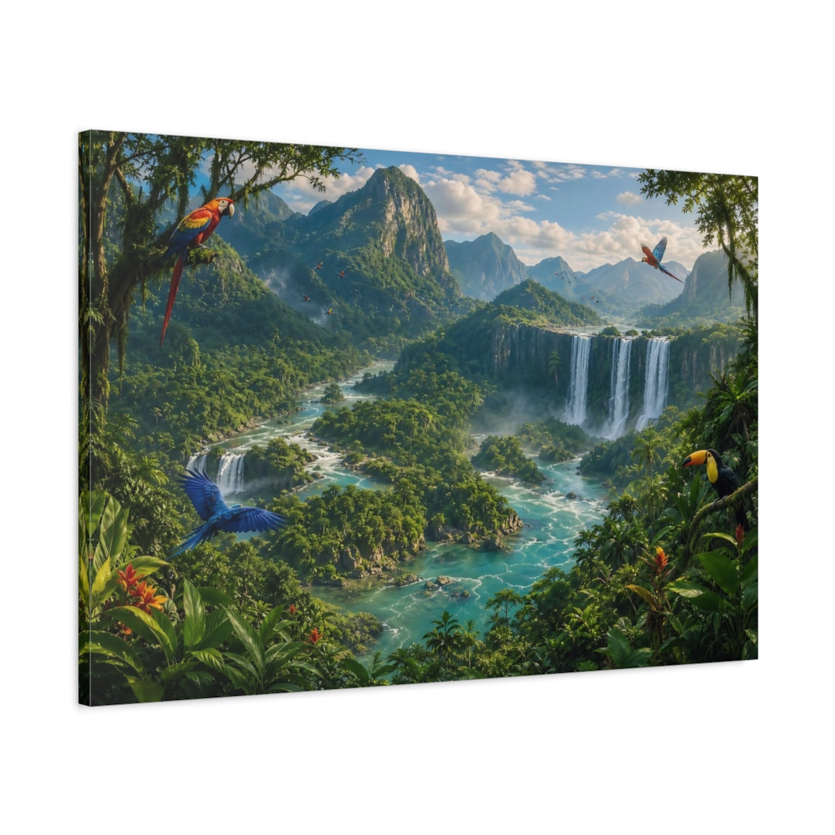Main Mockup. Nature Jungle Waterfall Tropical Landscape shown as stretched canvas wall art