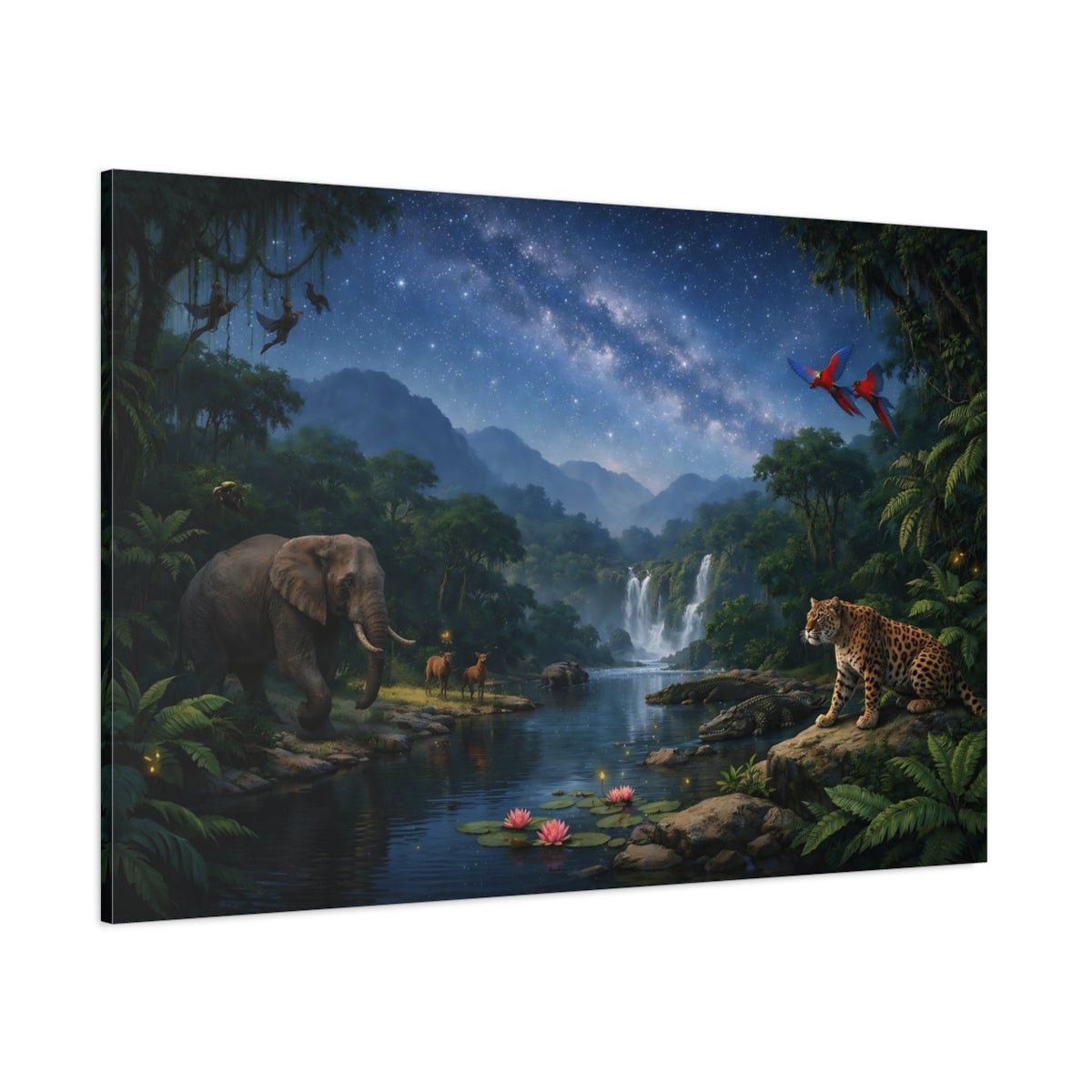 Nature Jungle Wildlife Starry Animals - Canvas Wall Art Print - YesArtYes