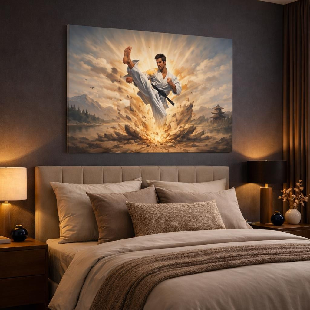 Nature Karate shown as canvas wall art in a luxury bedroom