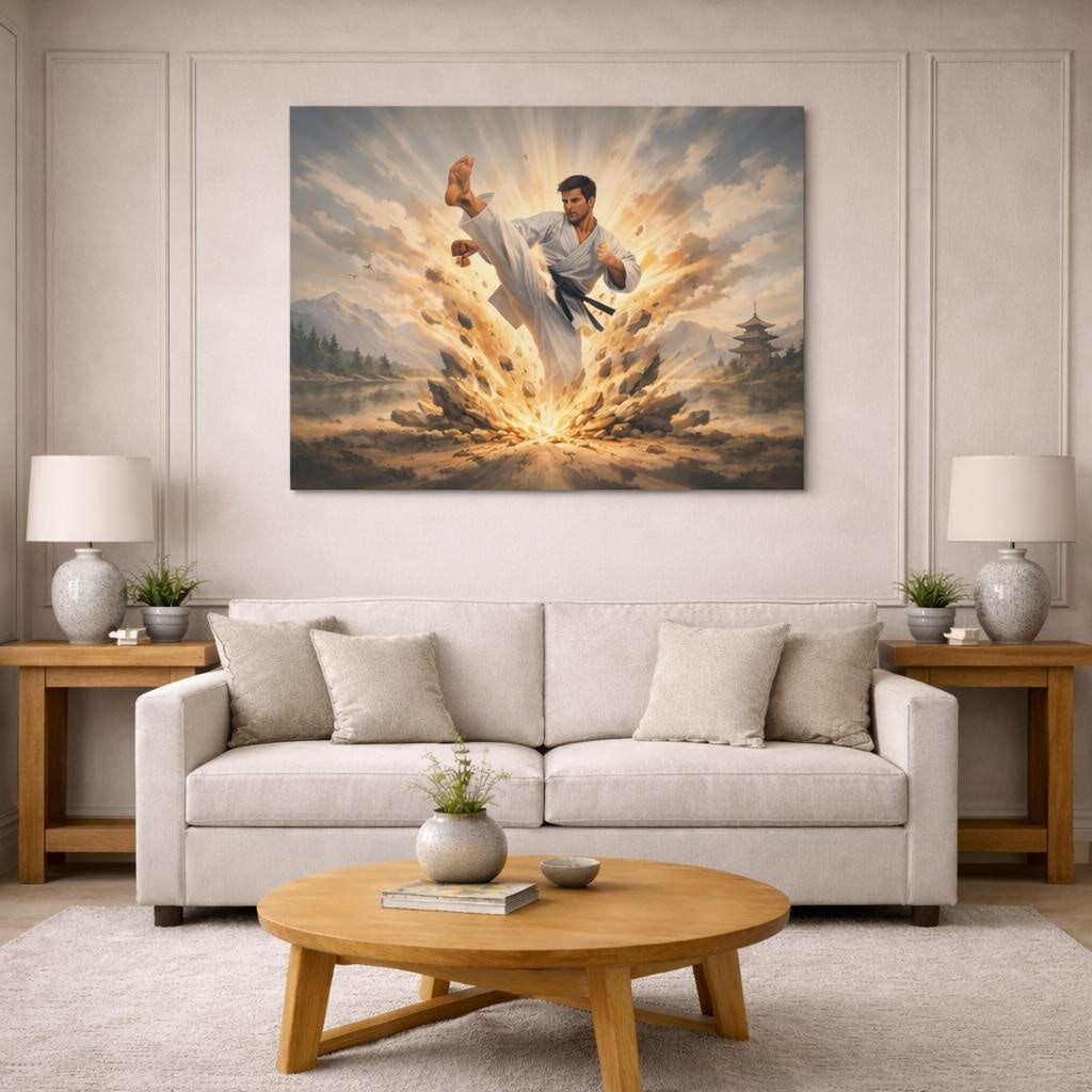 Nature Karate shown as canvas wall art in a modern living room