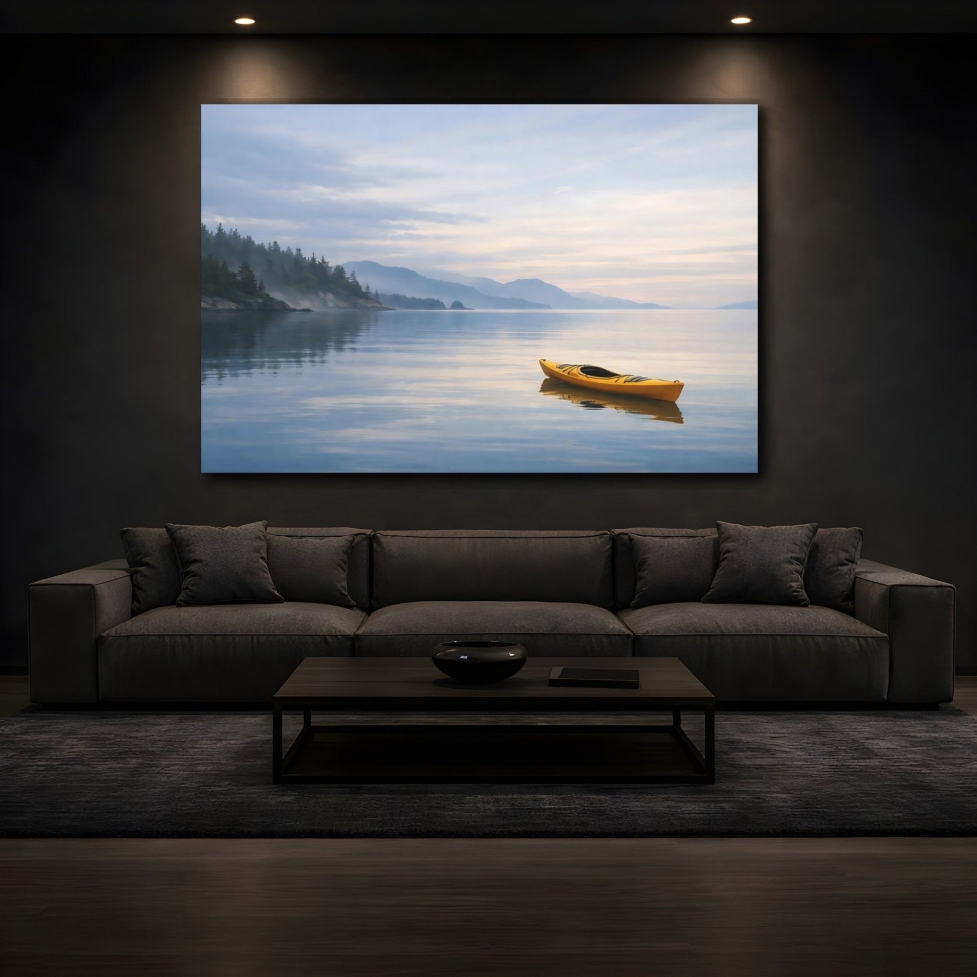 Nature Kayak Yellow Blue Lake - Canvas Wall Art Print - YesArtYes