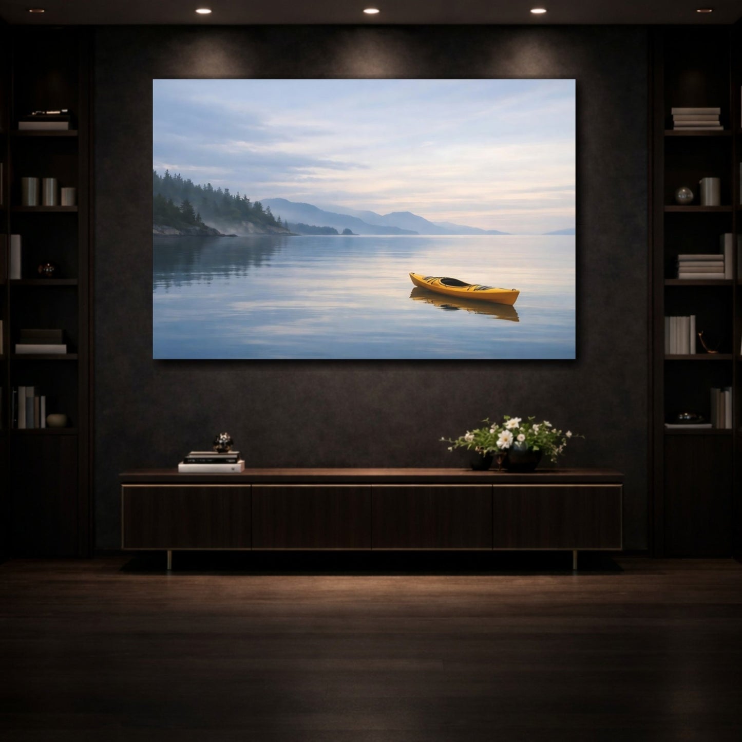 Nature Kayak Yellow Blue Lake - Canvas Wall Art Print - YesArtYes