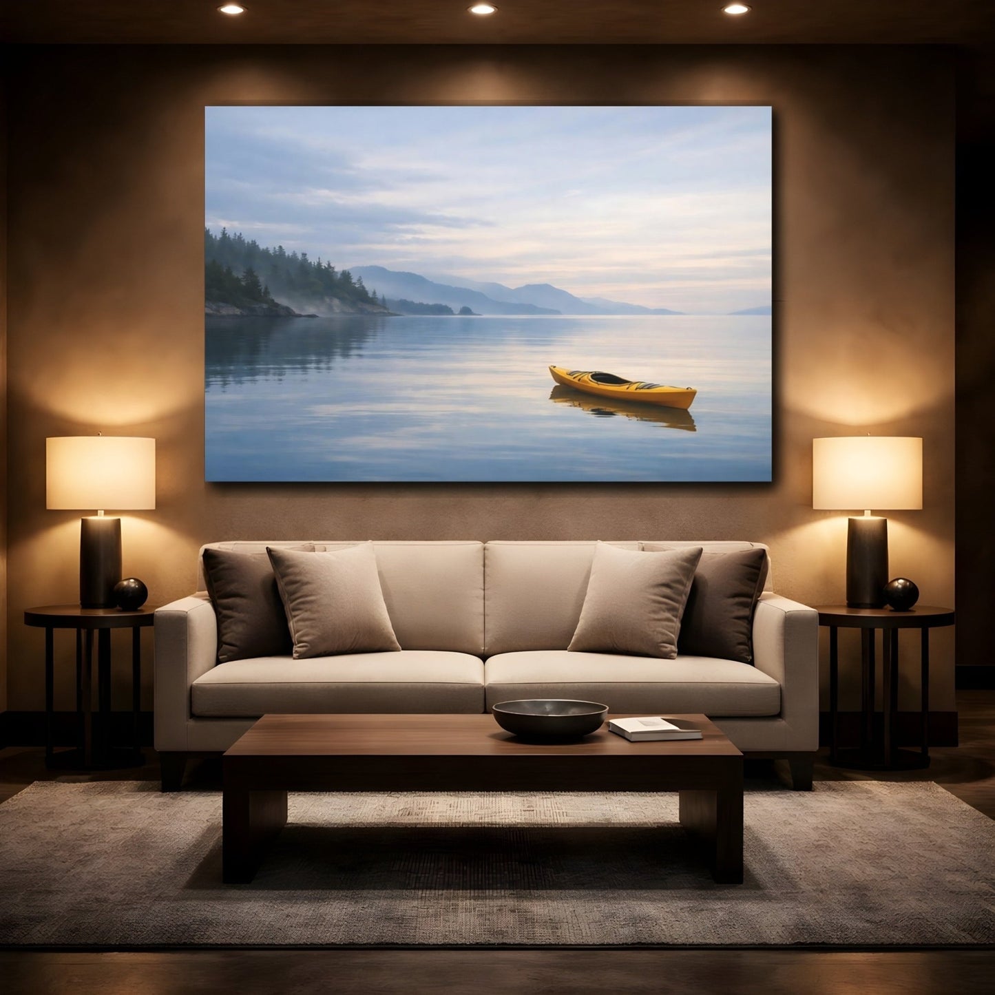 Nature Kayak Yellow Blue Lake - Canvas Wall Art Print - YesArtYes