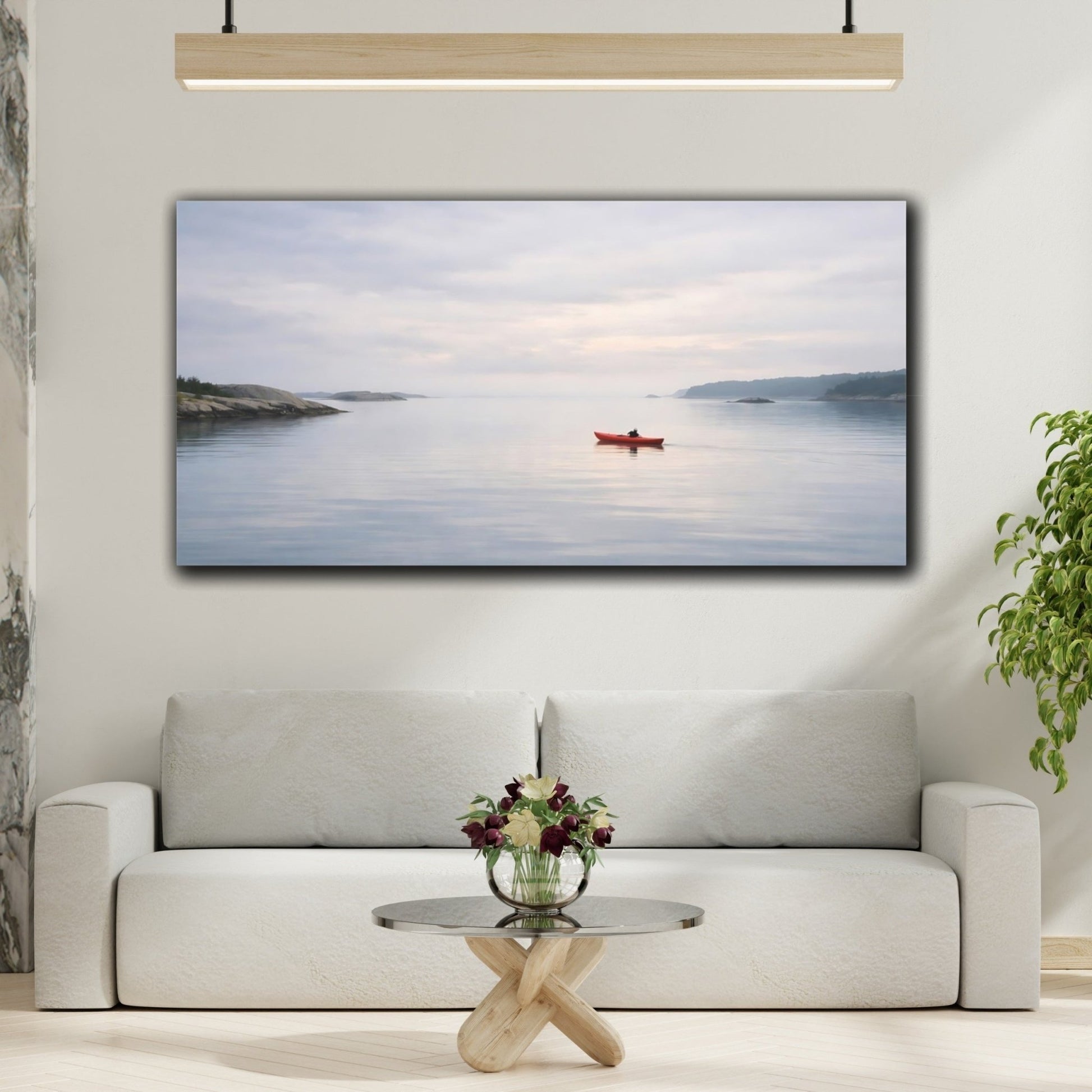 Nature Kayaker Red Kayak Water - Canvas Wall Art Print - YesArtYes