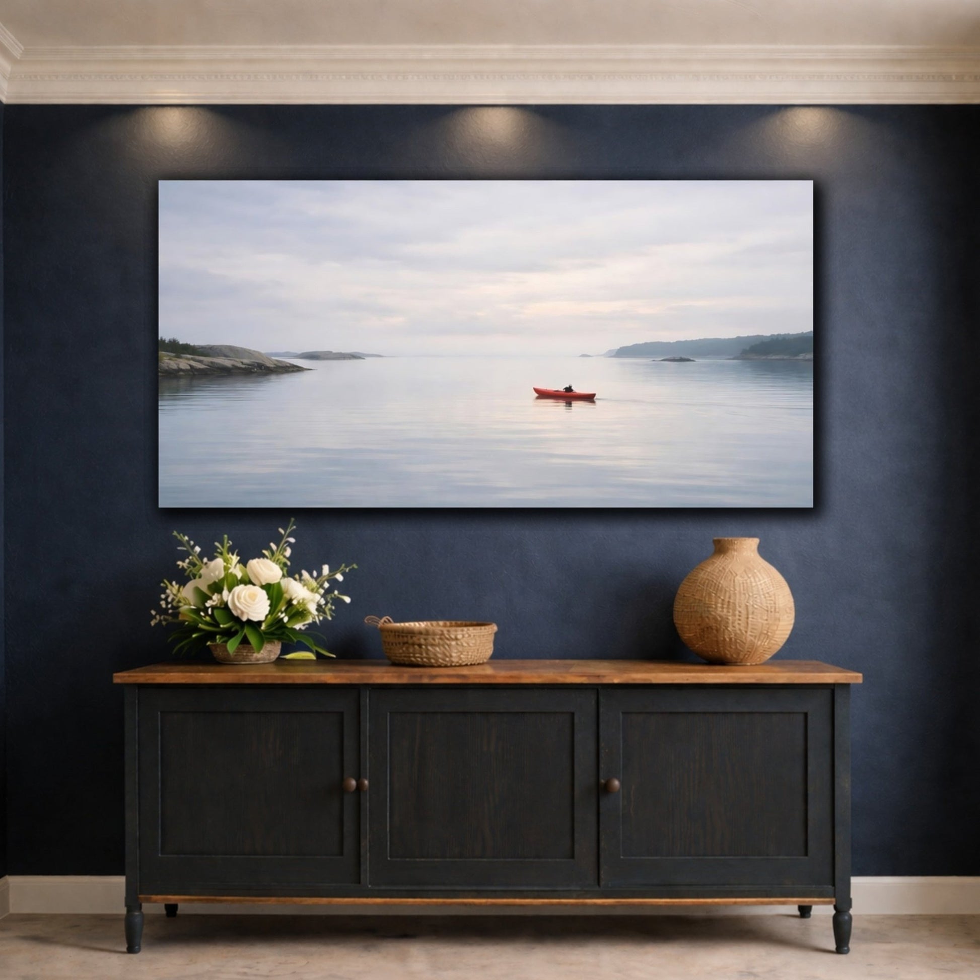 Nature Kayaker Red Kayak Water - Canvas Wall Art Print - YesArtYes