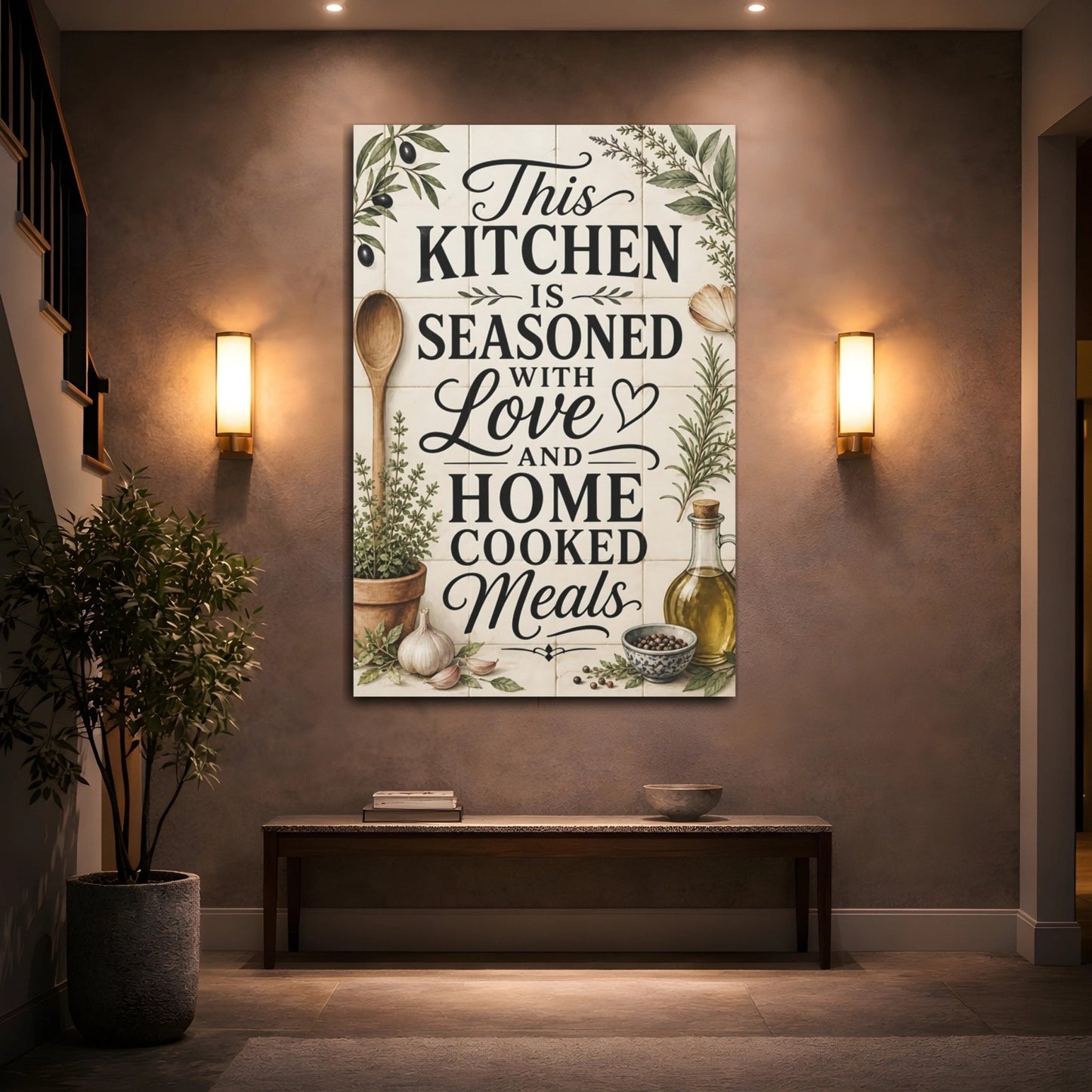 Nature Kitchen Quote Farmhouse Decor Canvas Print – Dining Area Wall, Warm Neutrals - YesArtYes