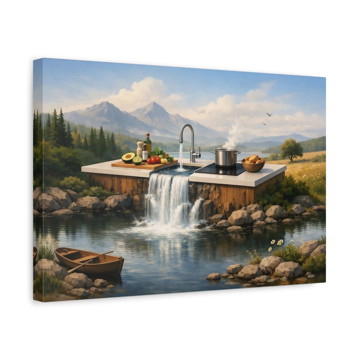 Nature Kitchen Waterfall Landscape - Canvas Wall Art Print - YesArtYes