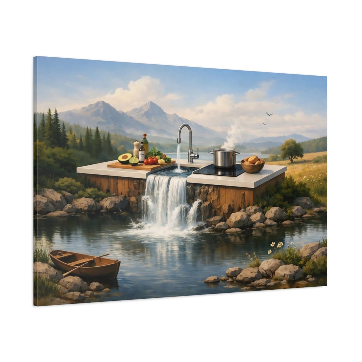 Nature Kitchen Waterfall Landscape - Canvas Wall Art Print - YesArtYes