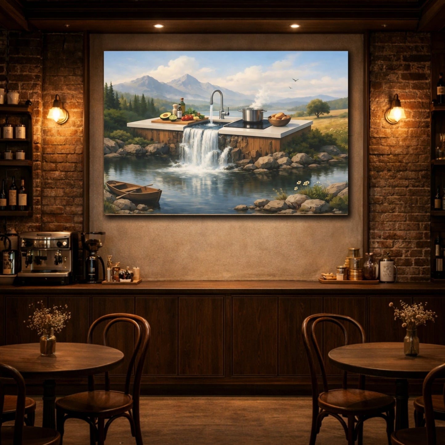 Nature Kitchen Waterfall Landscape - Canvas Wall Art Print - YesArtYes