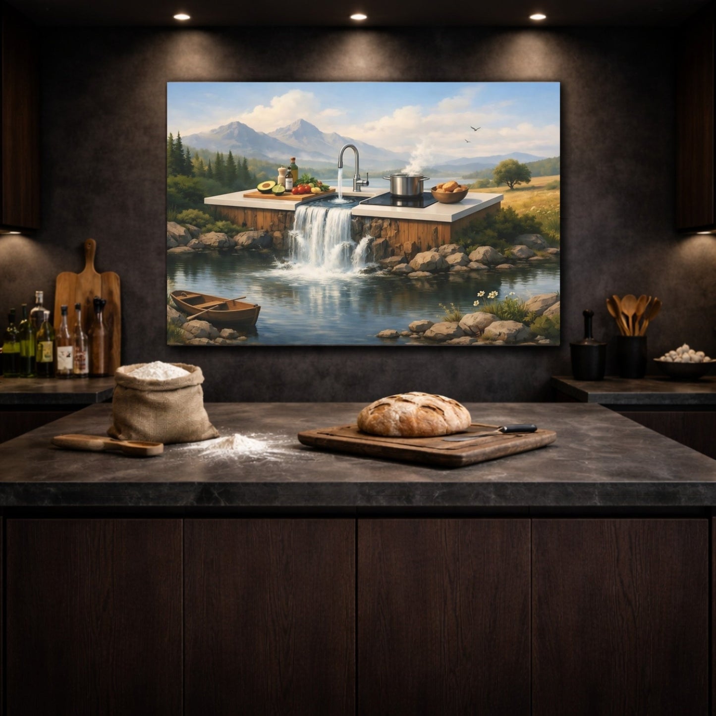 Nature Kitchen Waterfall Landscape - Canvas Wall Art Print - YesArtYes