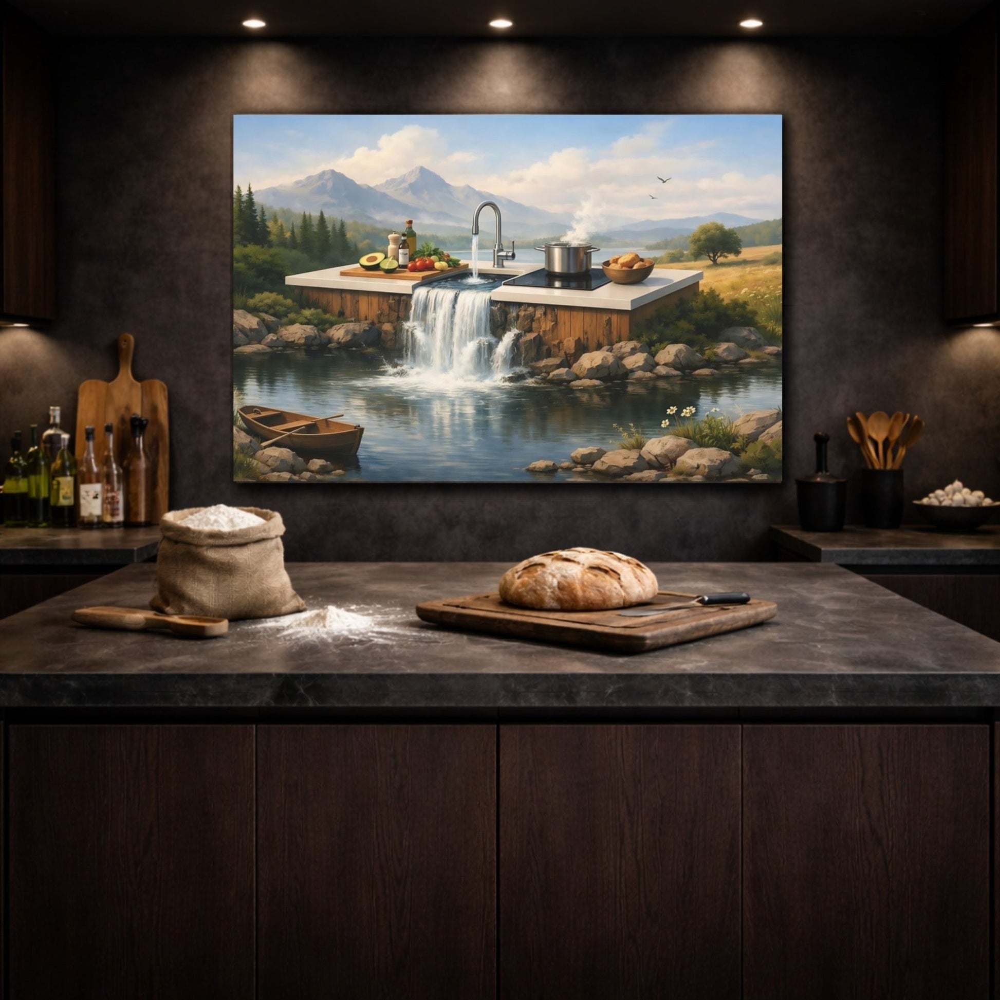 Nature Kitchen Waterfall Landscape - Canvas Wall Art Print - YesArtYes