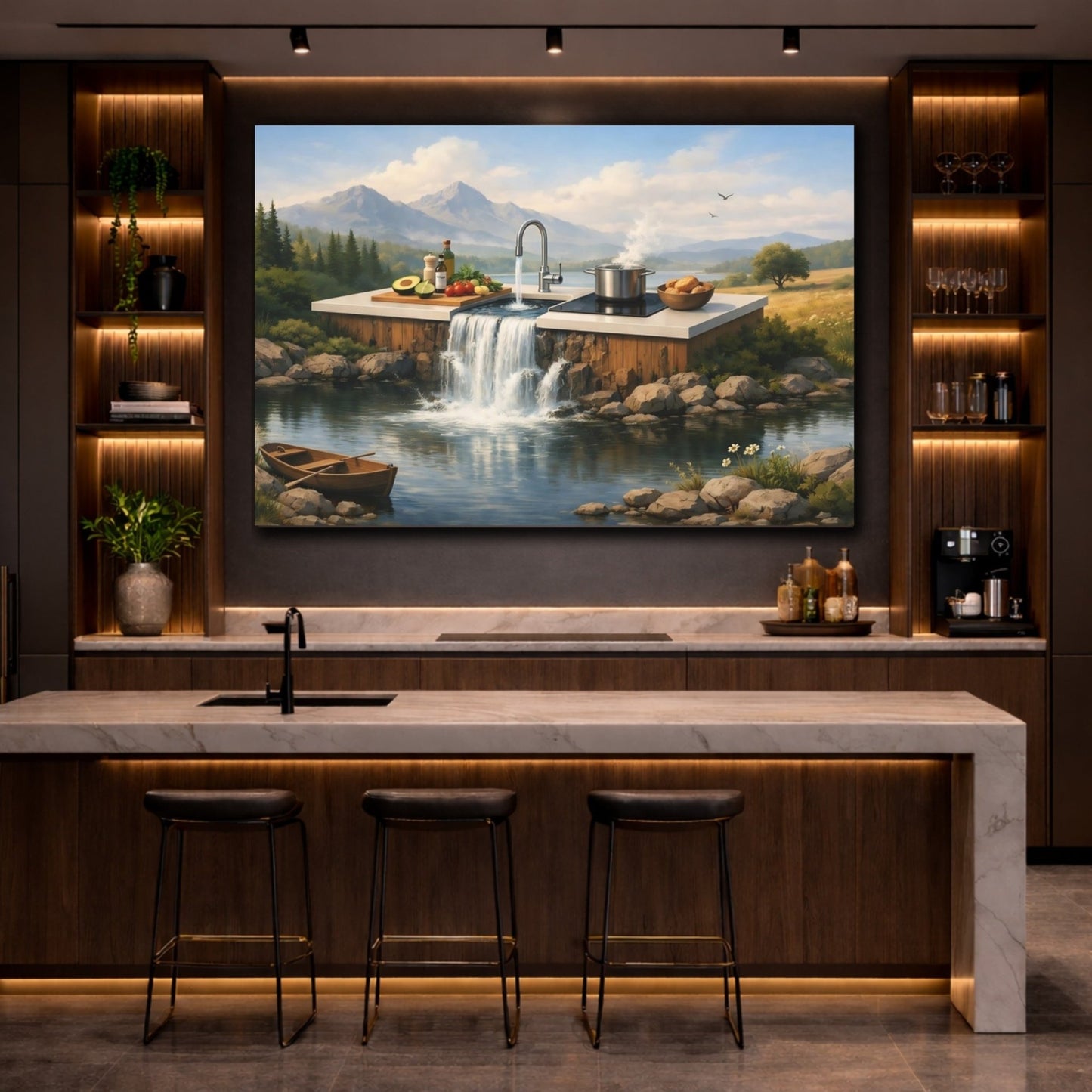 Nature Kitchen Waterfall Landscape - Canvas Wall Art Print - YesArtYes