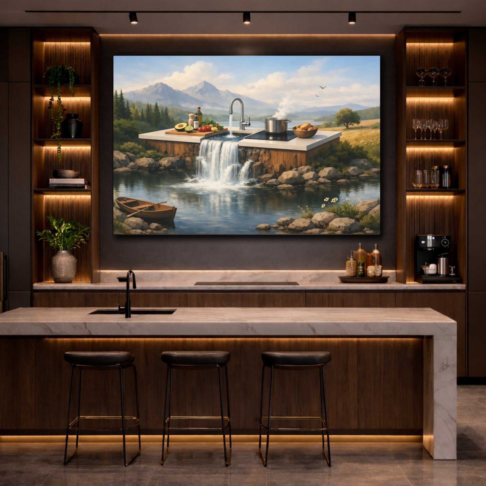 Nature Kitchen Waterfall Landscape - Canvas Wall Art Print - YesArtYes