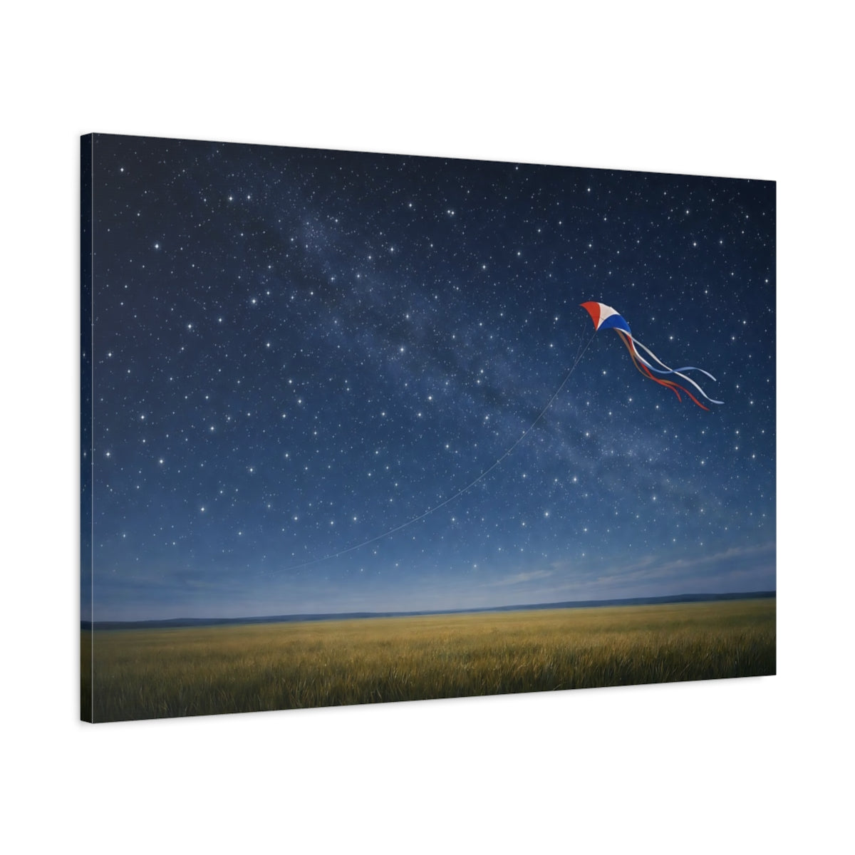 Main Mockup. Nature Kite Blue Night Kite shown as stretched canvas wall art