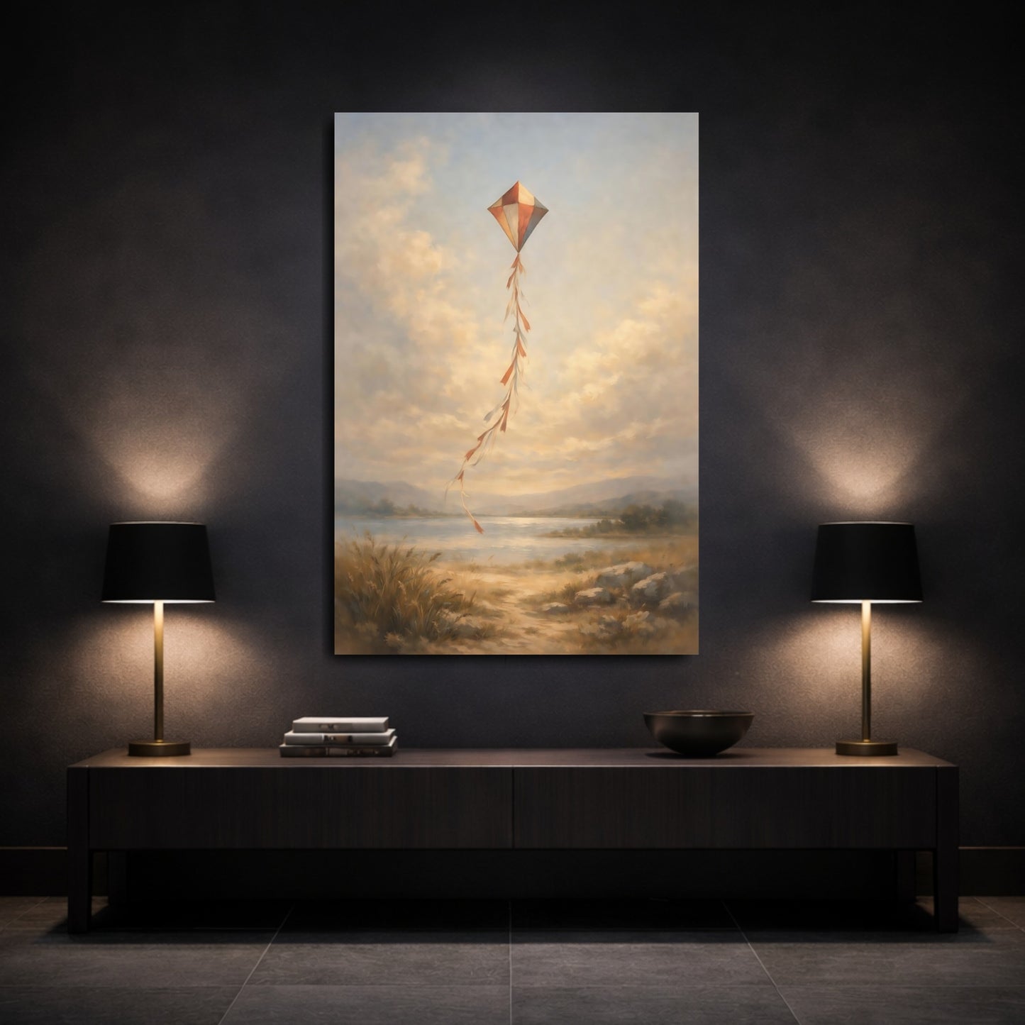 Mockup 2. Nature Kite Kite Landscape shown as stretched canvas wall art