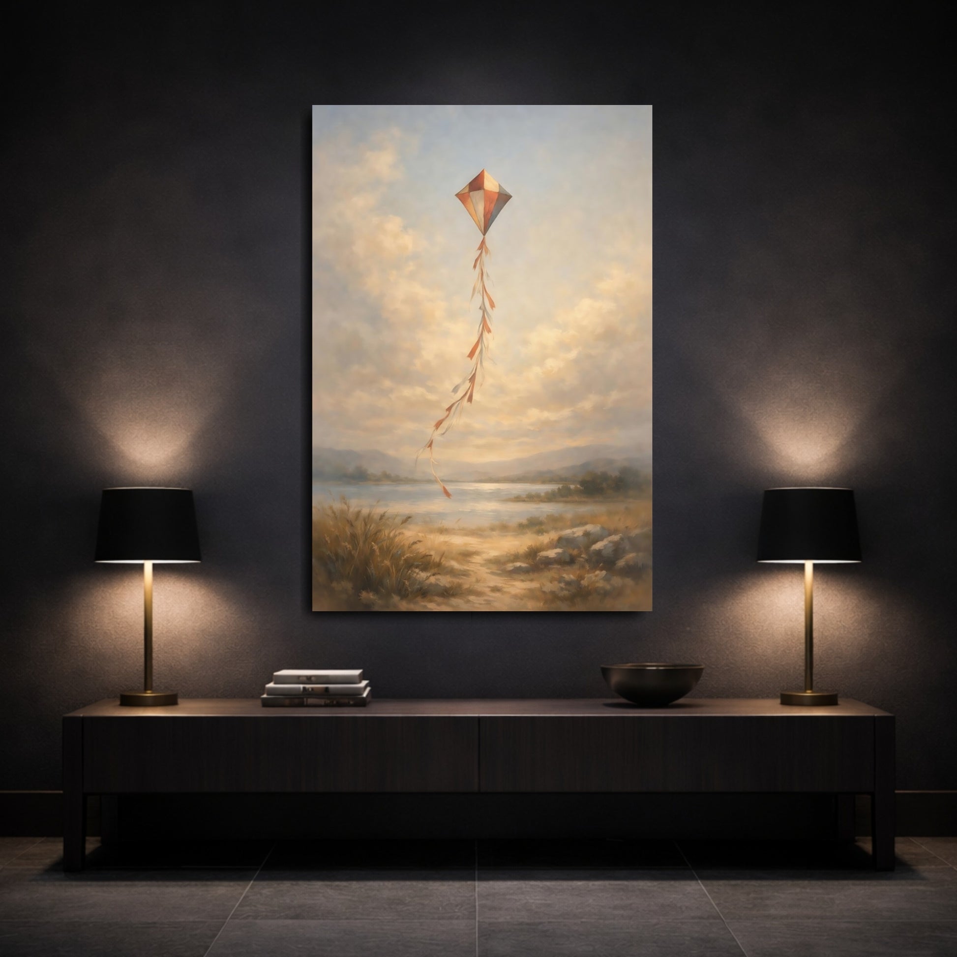 Mockup 2. Nature Kite Kite Landscape shown as stretched canvas wall art