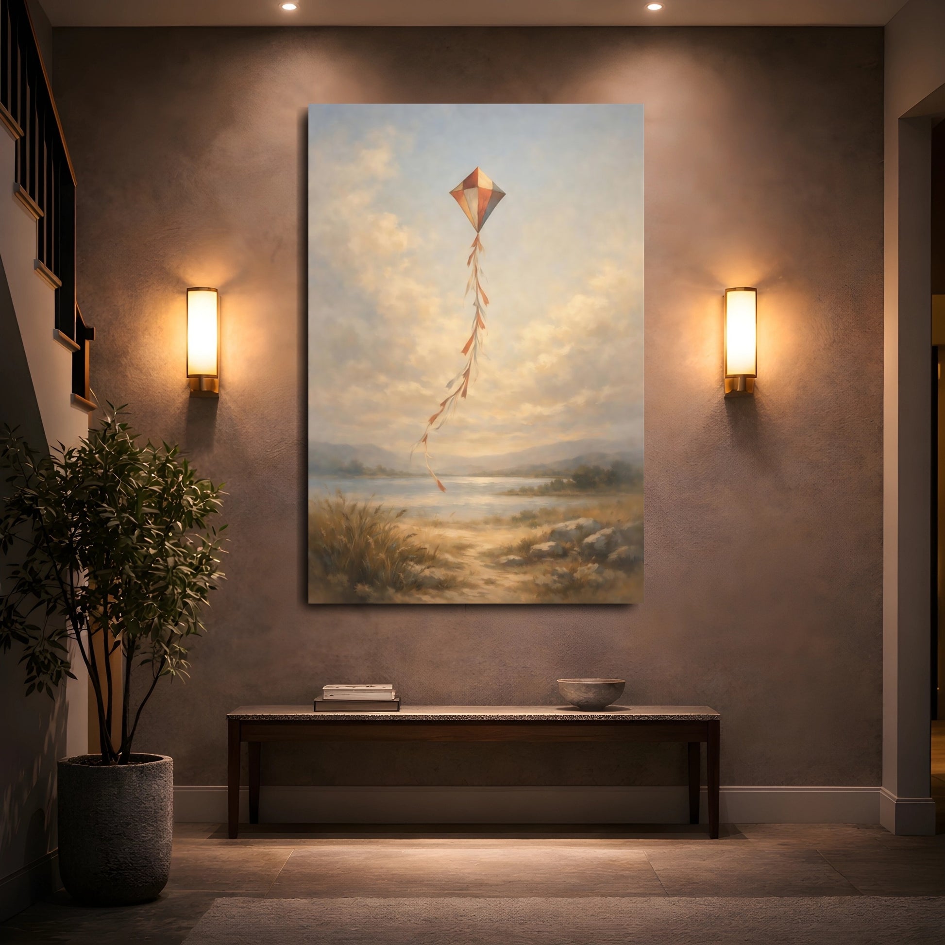 Mockup 4. Nature Kite Kite Landscape shown as stretched canvas wall art