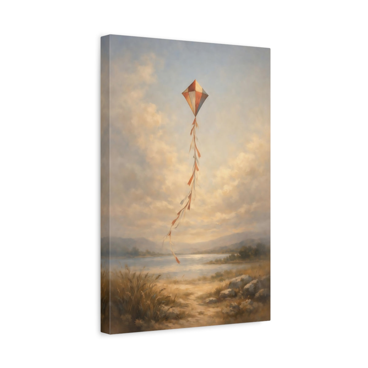 Side Mockup 4. Nature Kite Kite Landscape shown as stretched canvas wall art