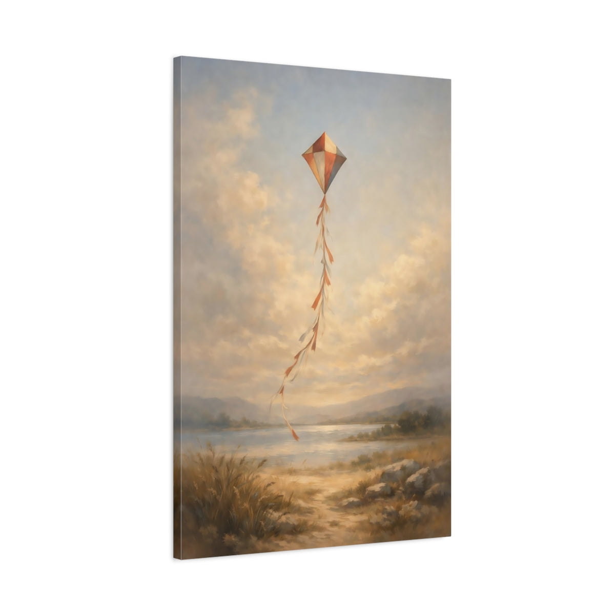 Side Mockup 1. Nature Kite Kite Landscape shown as stretched canvas wall art