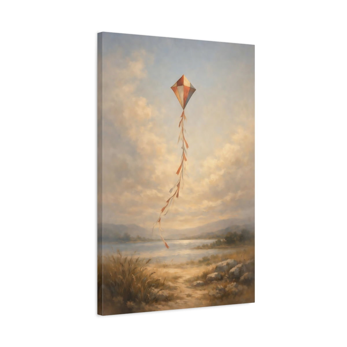 Side Mockup 2. Nature Kite Kite Landscape shown as stretched canvas wall art
