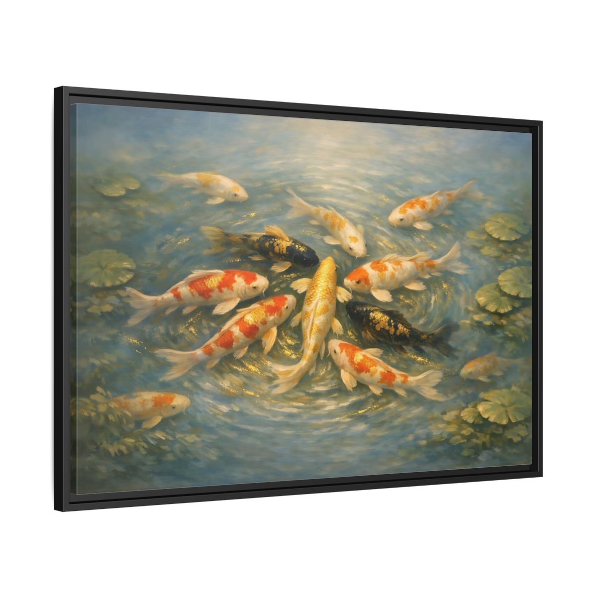 Side Mockup 13. Nature Koi Fish Blue And Gold Koi shown as stretched canvas wall art
