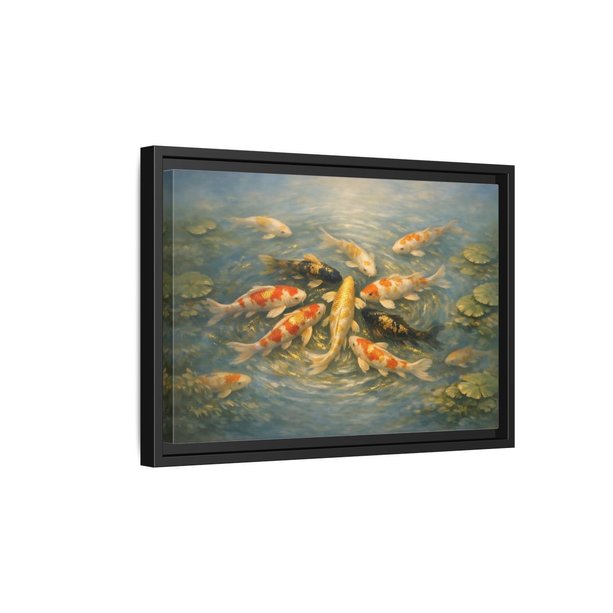 Side Mockup 6. Nature Koi Fish Blue And Gold Koi shown as stretched canvas wall art