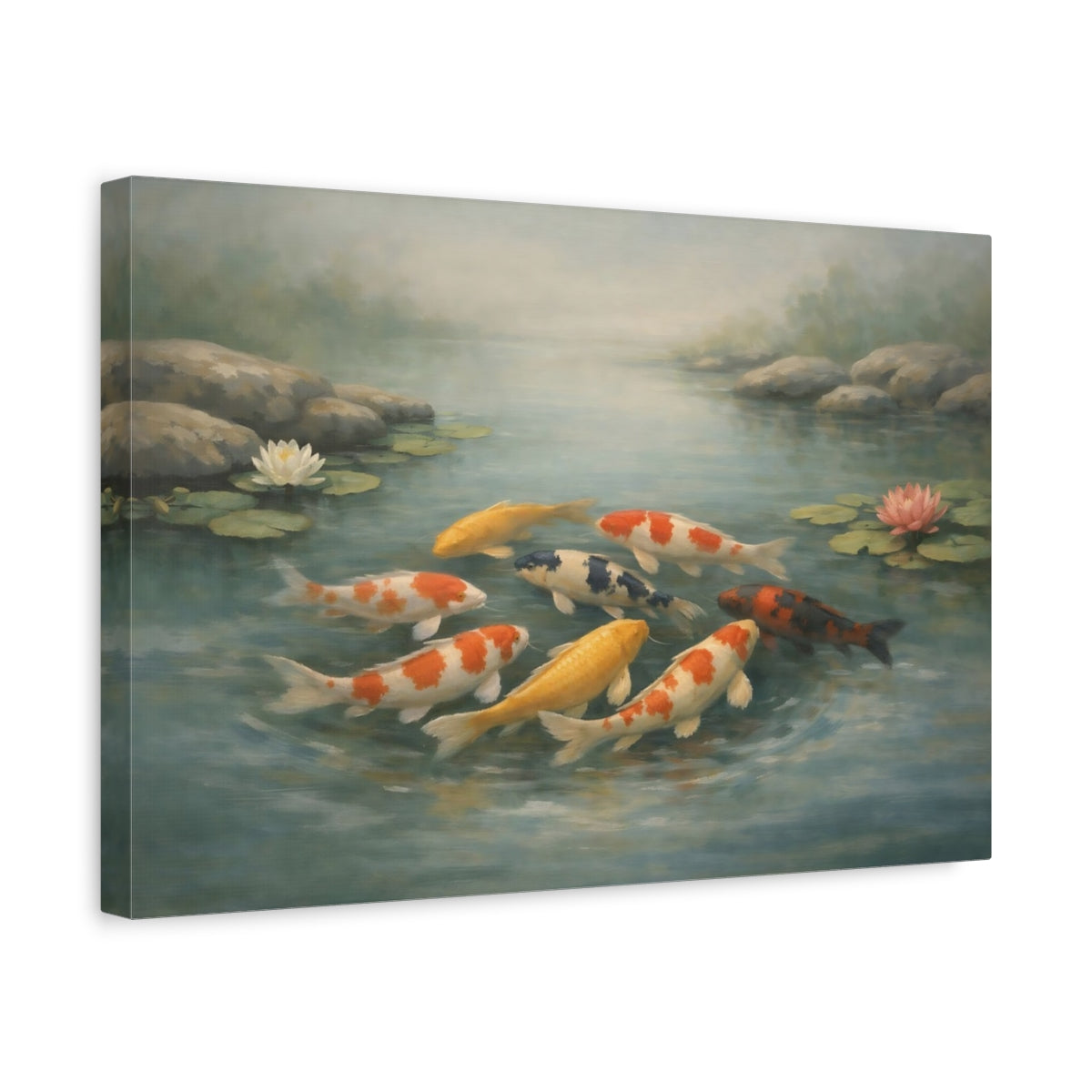 Side Mockup 4. Nature Koi Fish Colorful Koi shown as stretched canvas wall art