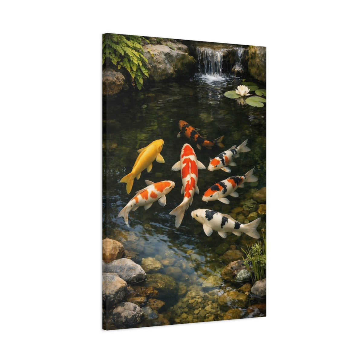 Side Mockup 1. Nature Koi Fish Colorful Koi Fish shown as stretched canvas wall art