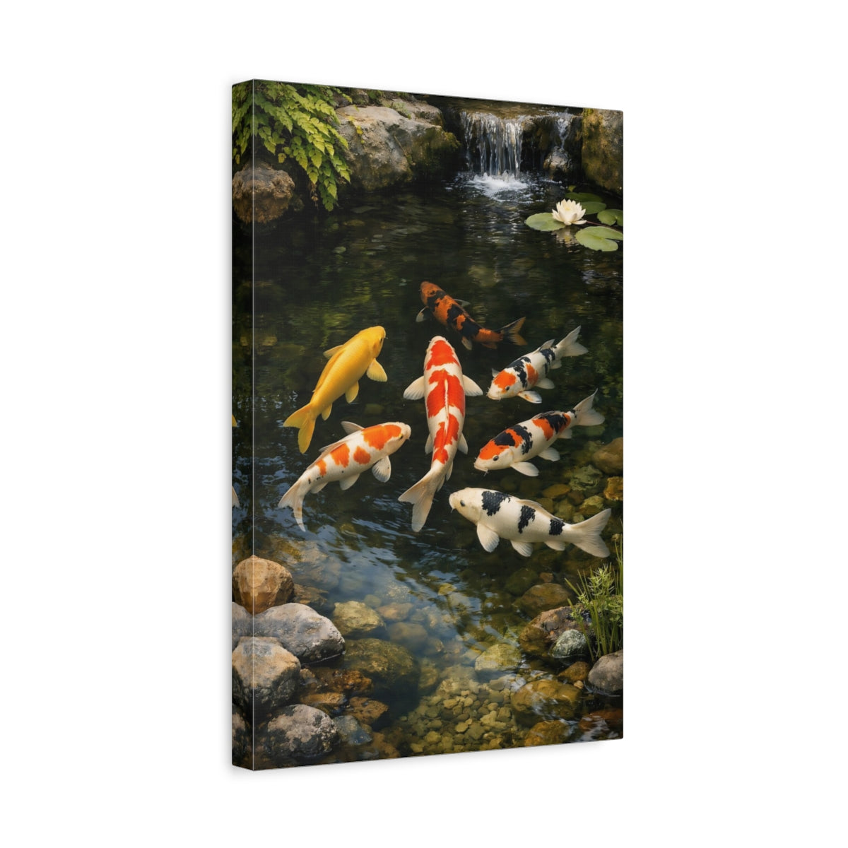 Side Mockup 4. Nature Koi Fish Colorful Koi Fish shown as stretched canvas wall art