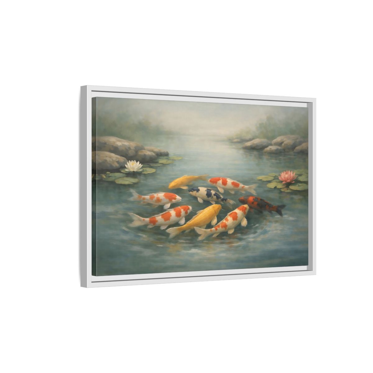 Side Mockup 1. Nature Koi Fish Colorful Koi Fish shown as stretched canvas wall art
