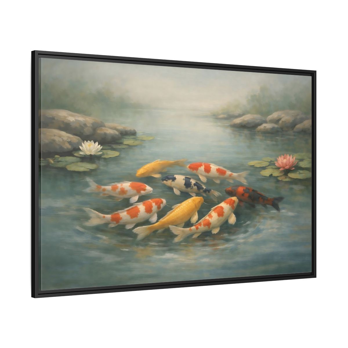 Side Mockup 12. Nature Koi Fish Colorful Koi Fish shown as stretched canvas wall art
