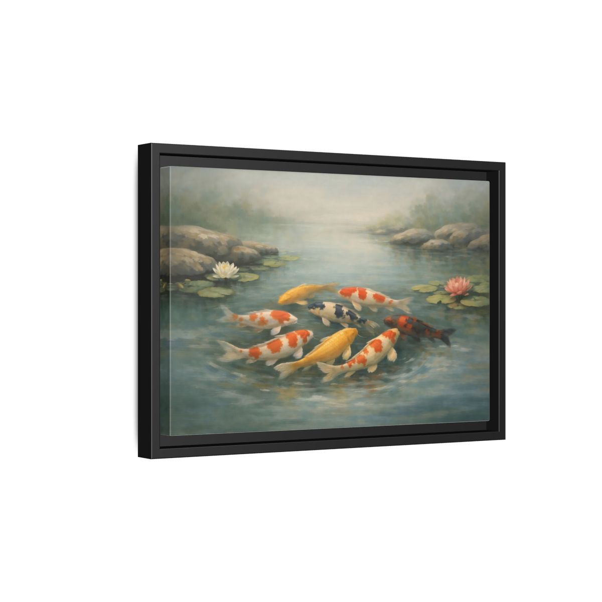Side Mockup 6. Nature Koi Fish Colorful Koi Fish shown as stretched canvas wall art