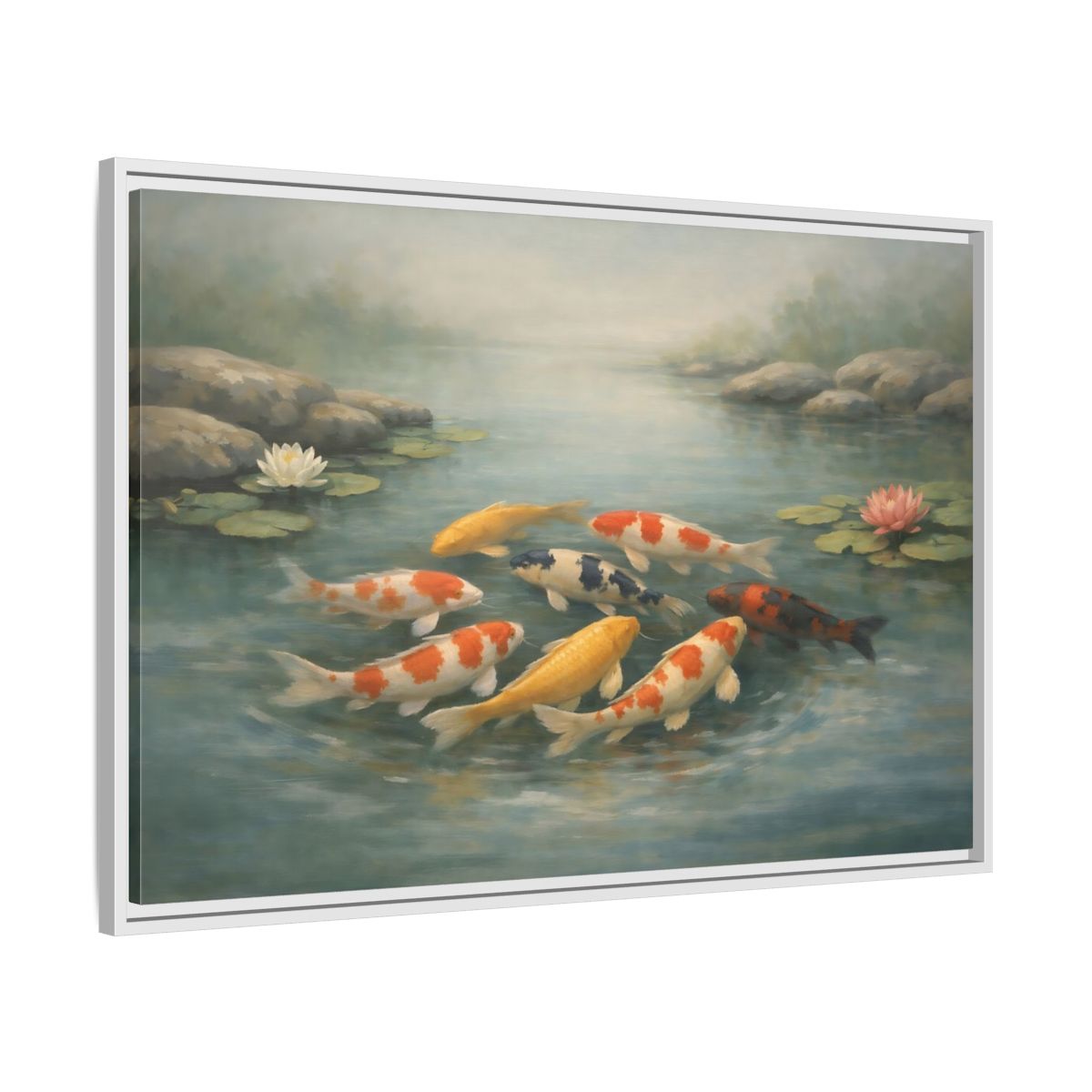 Side Mockup 8. Nature Koi Fish Colorful Koi Fish shown as stretched canvas wall art