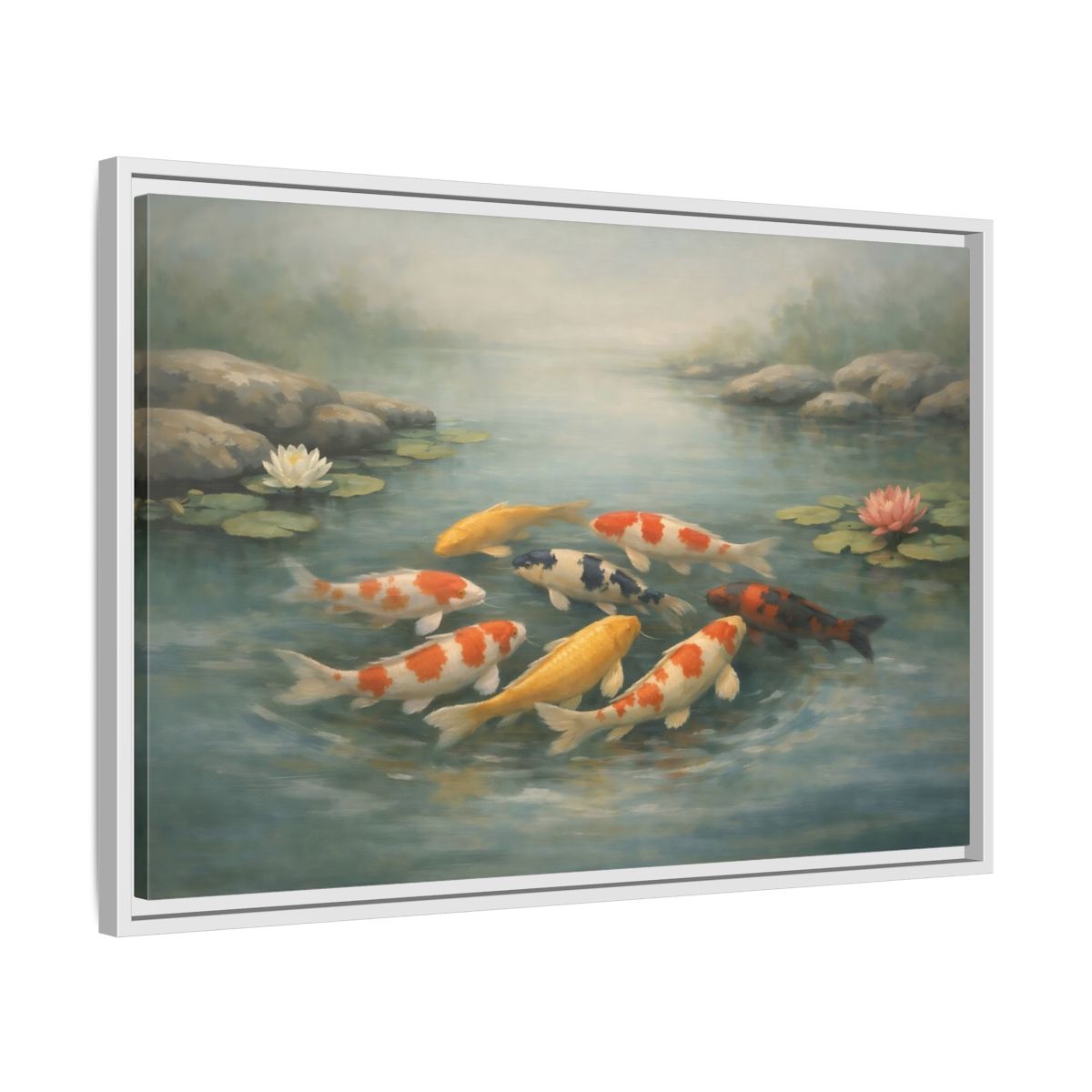 Side Mockup 10. Nature Koi Fish Colorful Koi Fish shown as stretched canvas wall art