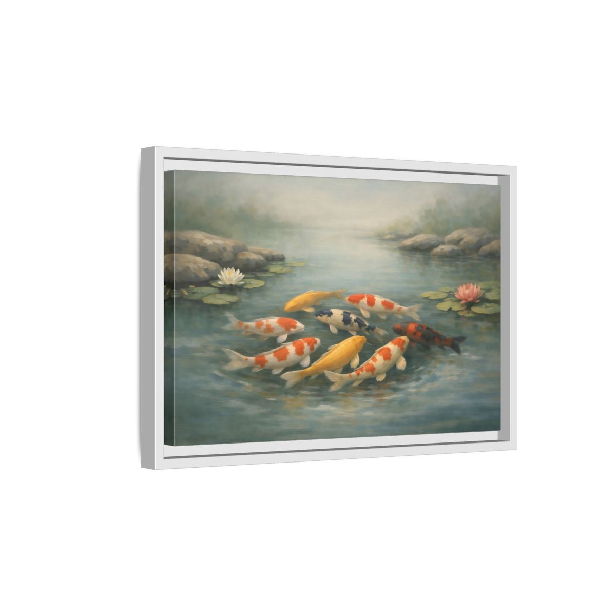 Side Mockup 4. Nature Koi Fish Colorful Koi Fish shown as stretched canvas wall art