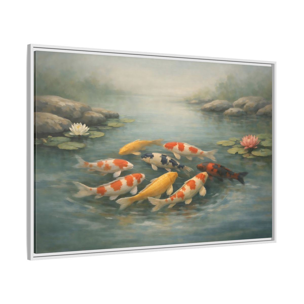 Side Mockup 7. Nature Koi Fish Colorful Koi Fish shown as stretched canvas wall art