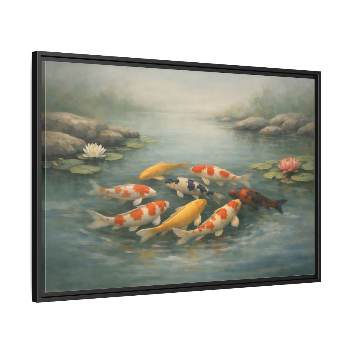Side Mockup 13. Nature Koi Fish Colorful Koi Fish shown as stretched canvas wall art