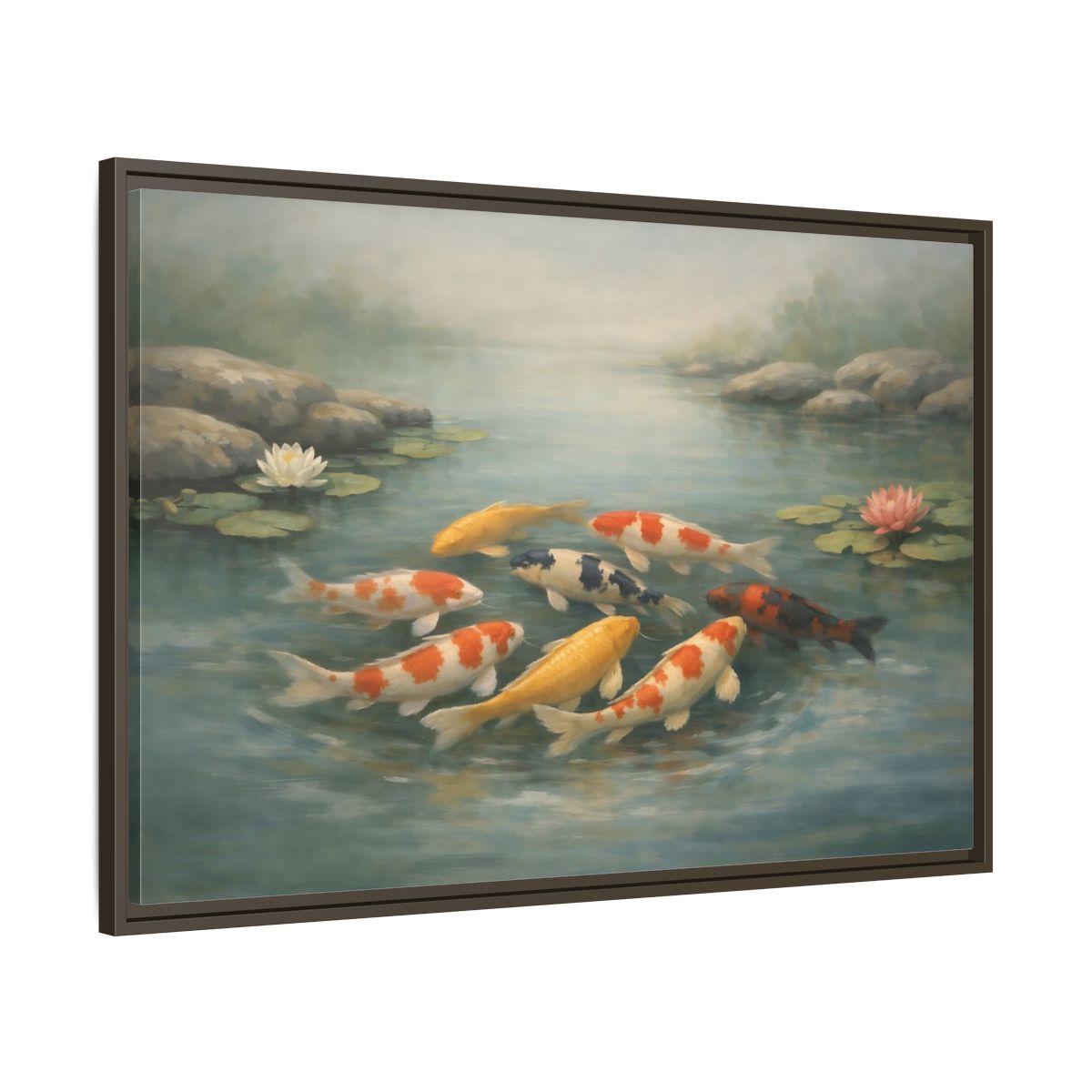 Side Mockup 9. Nature Koi Fish Colorful Koi Fish shown as stretched canvas wall art