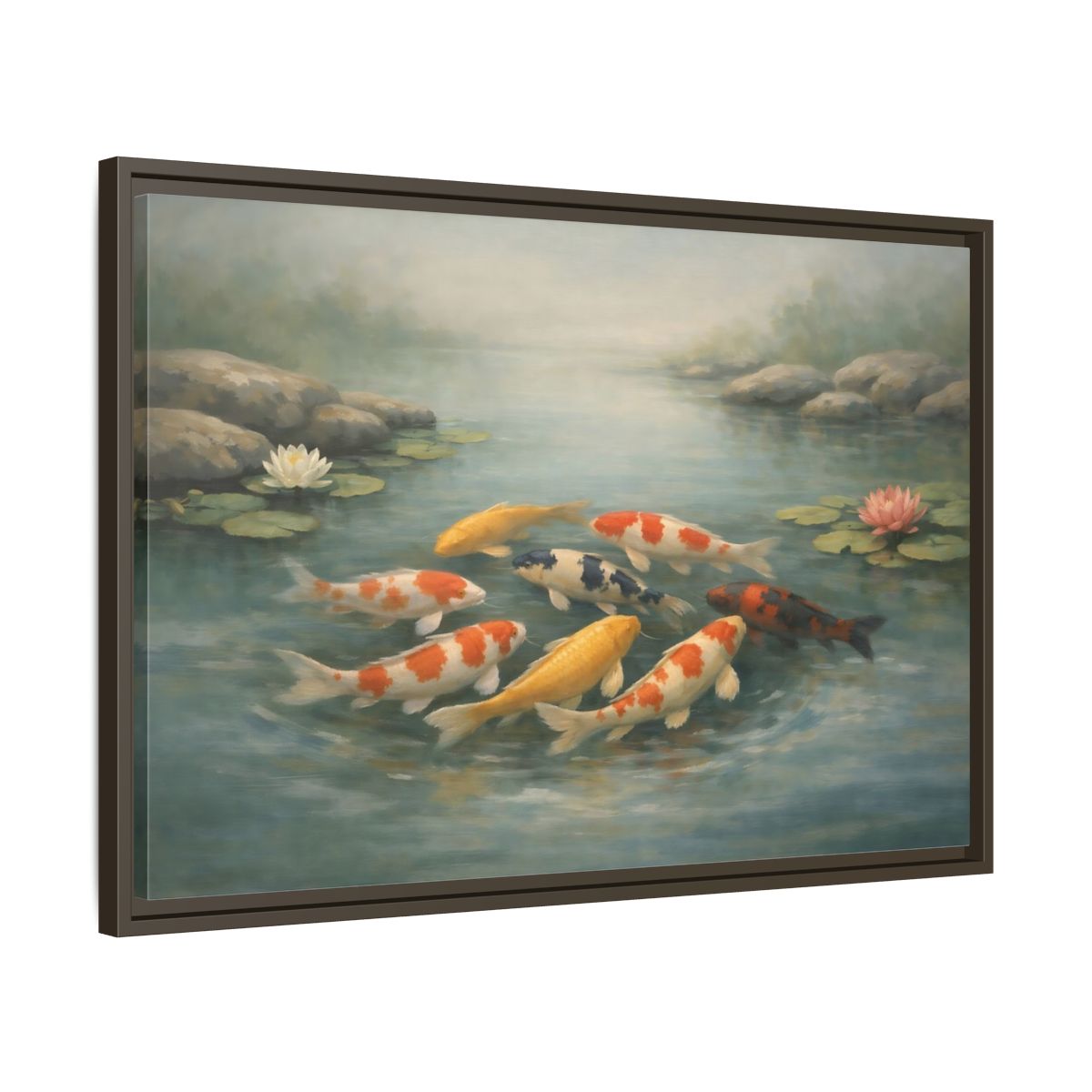 Side Mockup 11. Nature Koi Fish Colorful Koi Fish shown as stretched canvas wall art