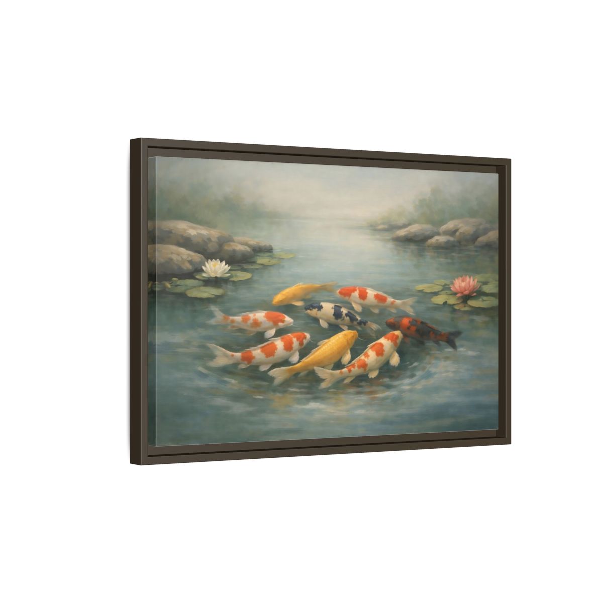 Side Mockup 2. Nature Koi Fish Colorful Koi Fish shown as stretched canvas wall art