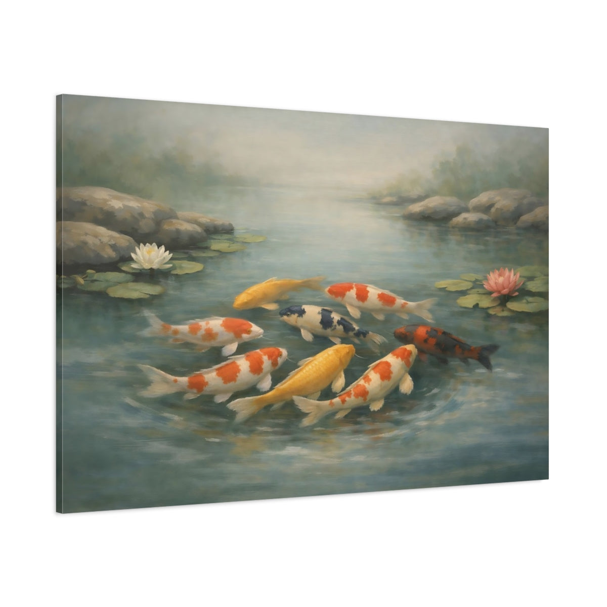 Main Mockup. Nature Koi Fish Colorful Koi shown as stretched canvas wall art