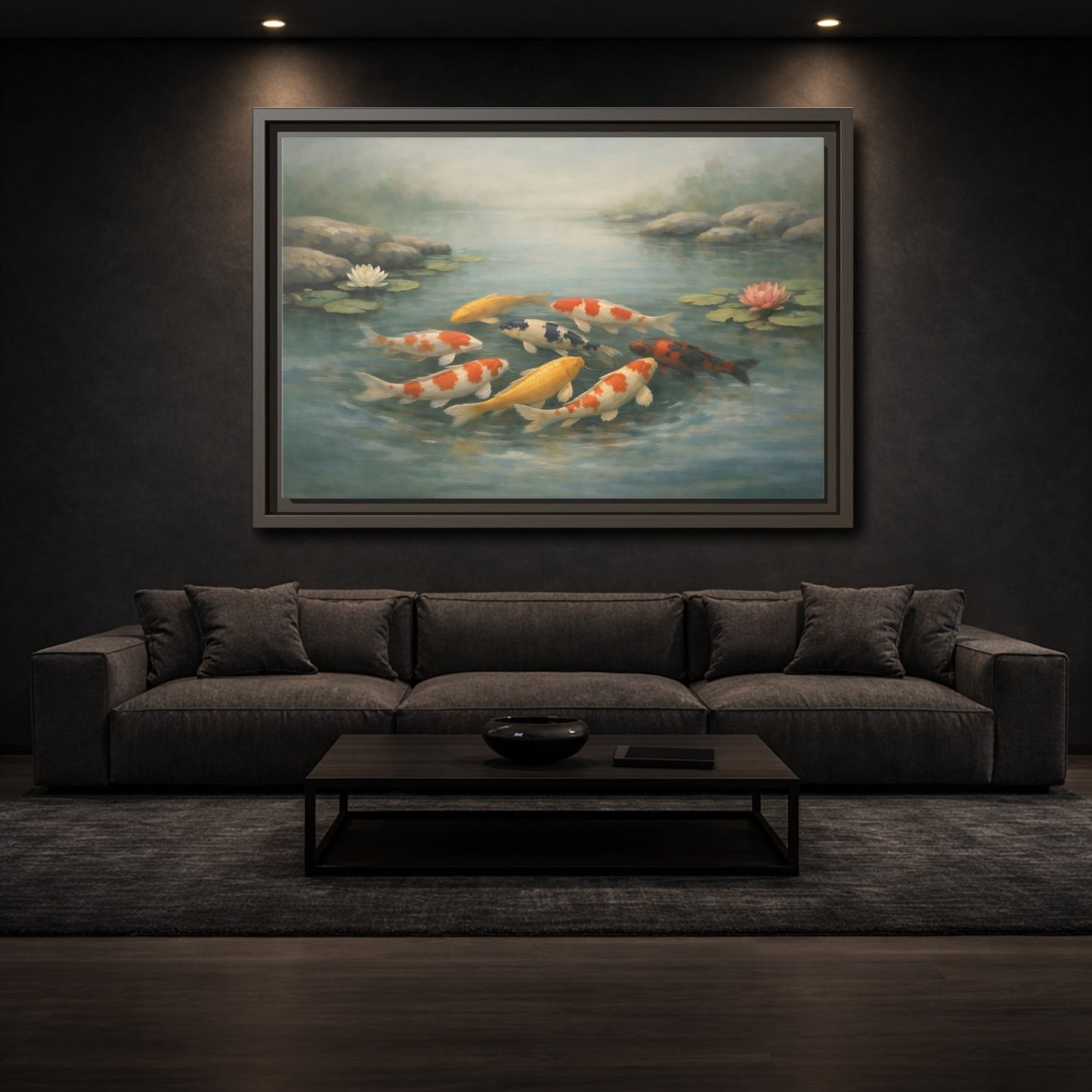 Mockup 2. Nature Koi Fish Colorful Koi Fish shown as stretched canvas wall art