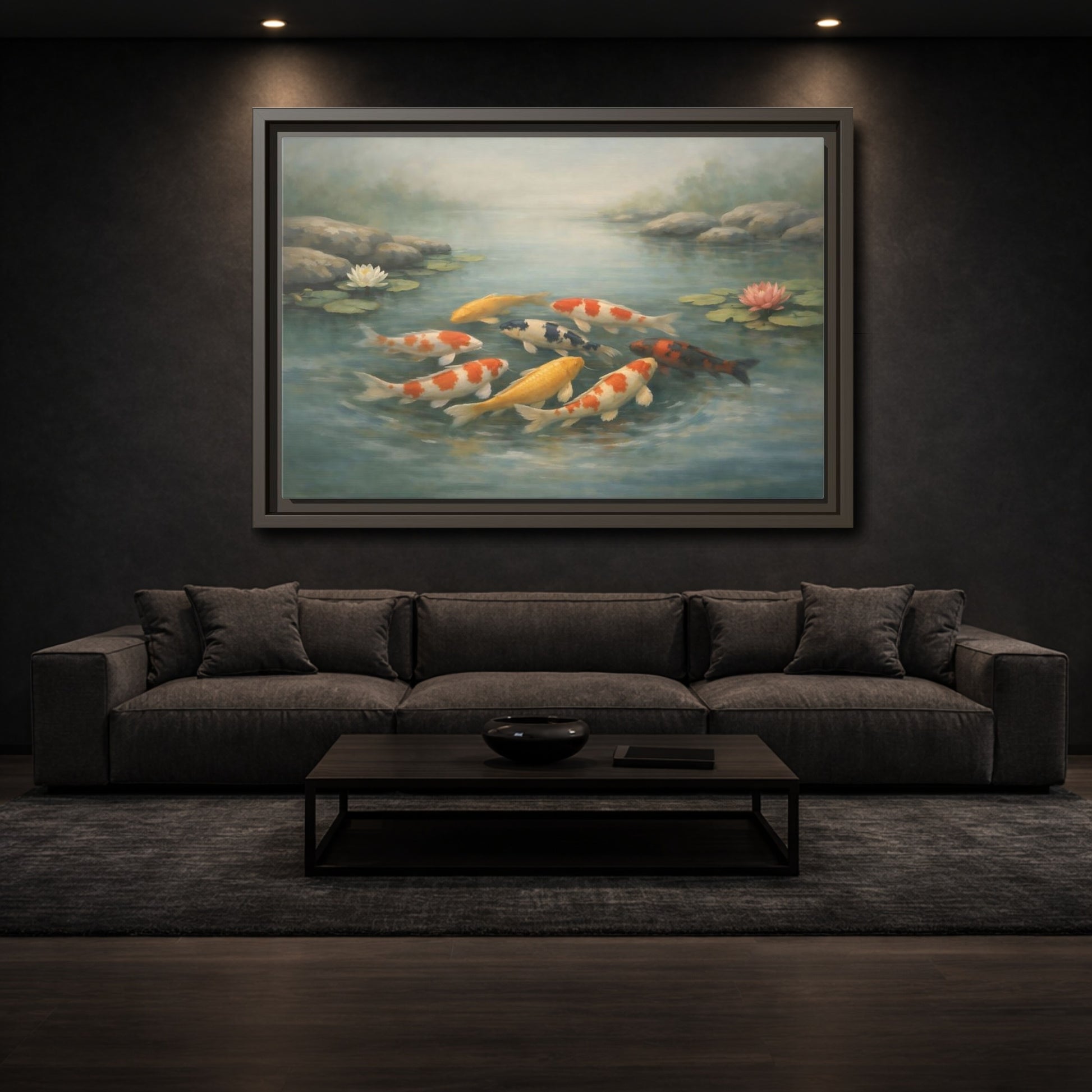 Mockup 2. Nature Koi Fish Colorful Koi Fish shown as stretched canvas wall art