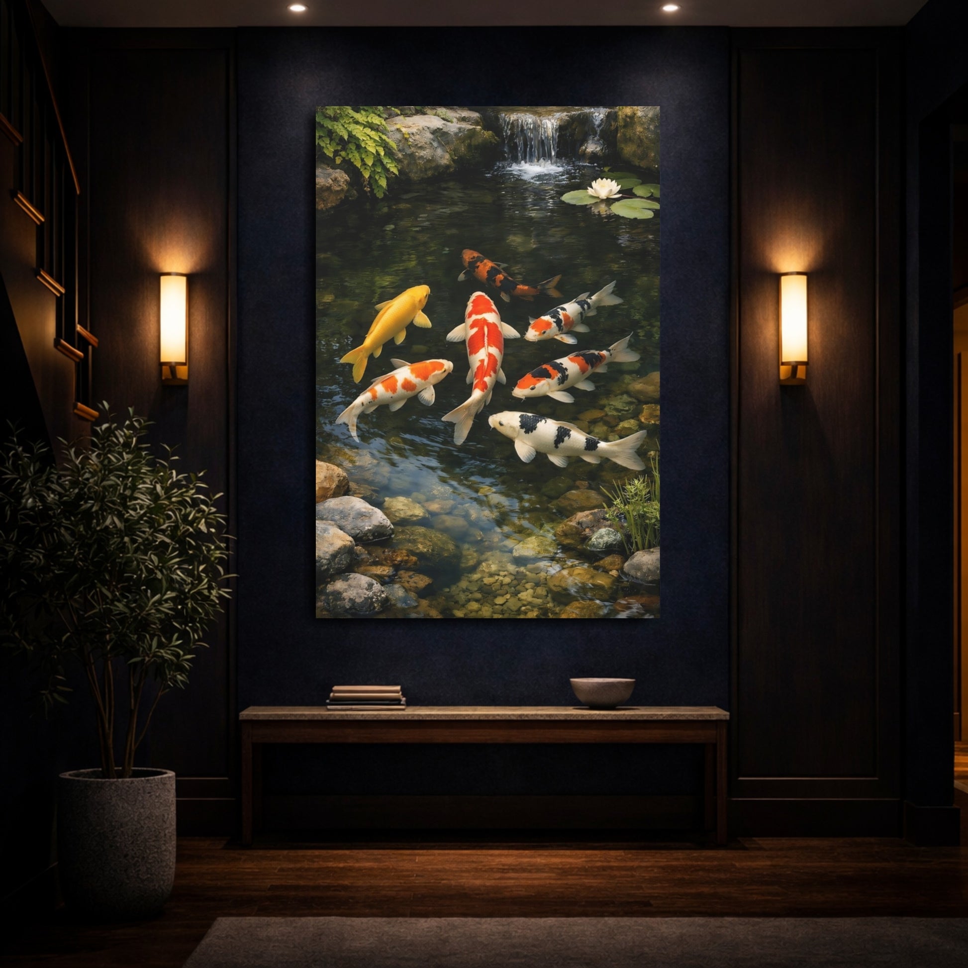 Mockup 3. Nature Koi Fish Colorful Koi Fish shown as stretched canvas wall art