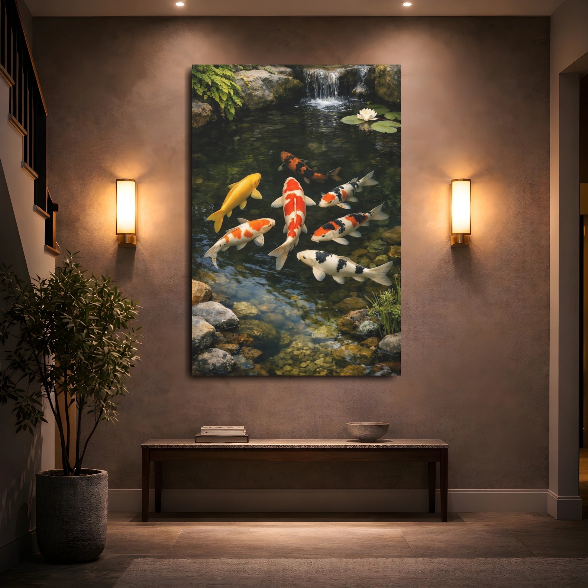 Mockup 4. Nature Koi Fish Colorful Koi Fish shown as stretched canvas wall art