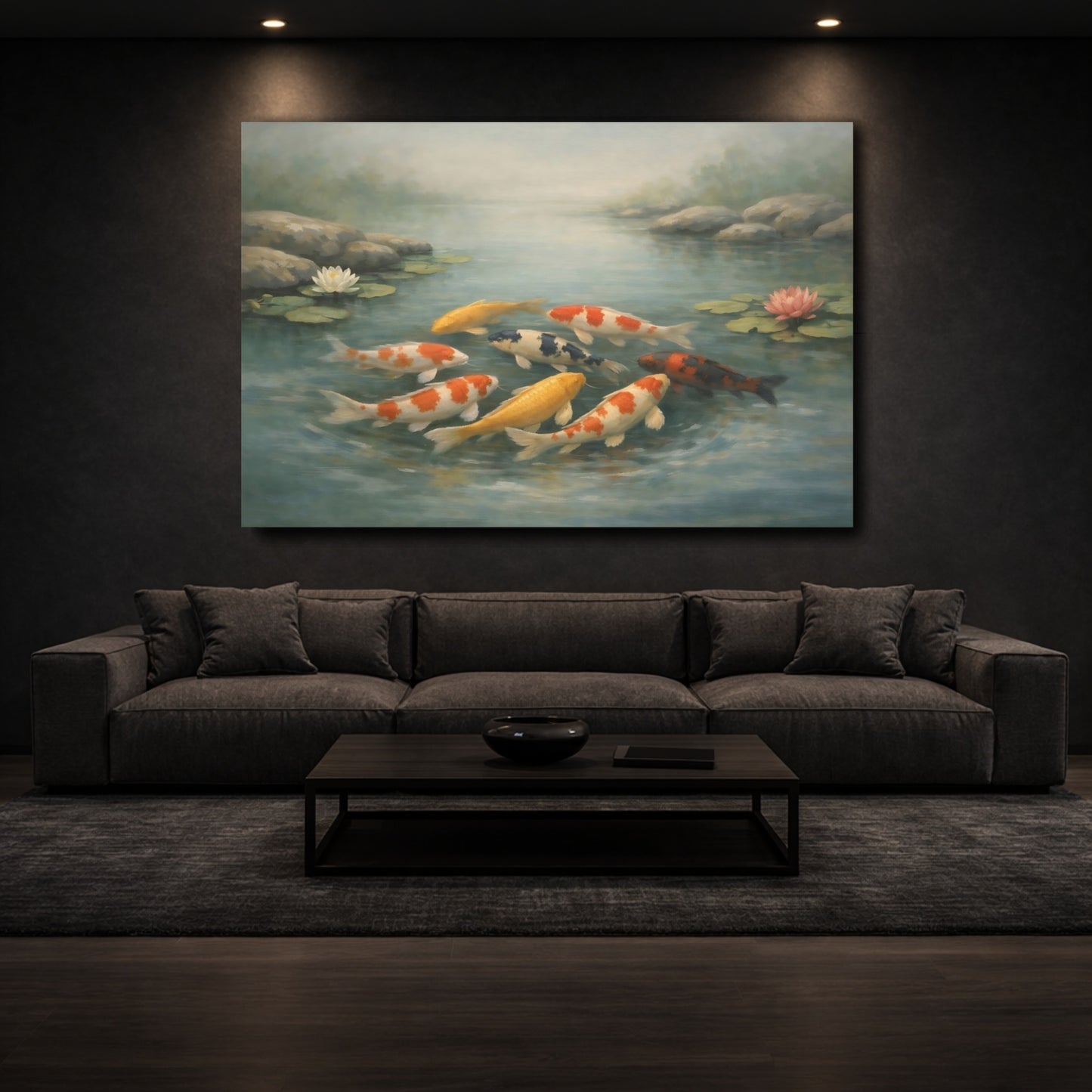 Mockup 2. Nature Koi Fish Colorful Koi shown as stretched canvas wall art