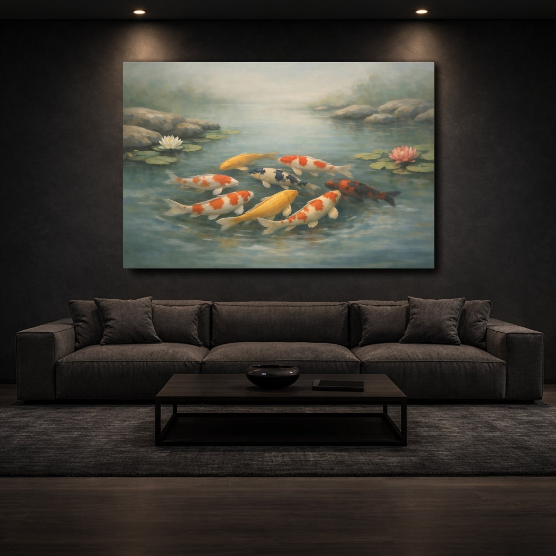 Mockup 2. Nature Koi Fish Colorful Koi shown as stretched canvas wall art