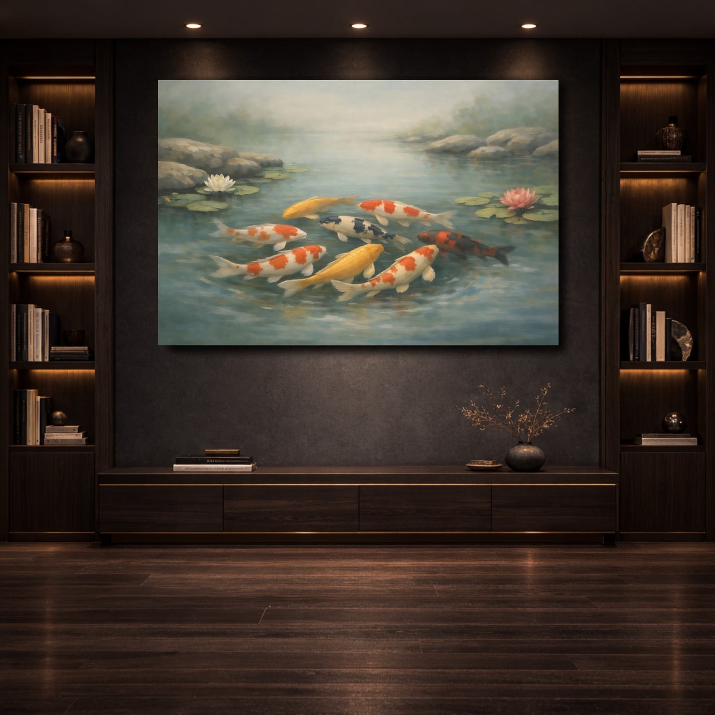 Mockup 3. Nature Koi Fish Colorful Koi shown as stretched canvas wall art