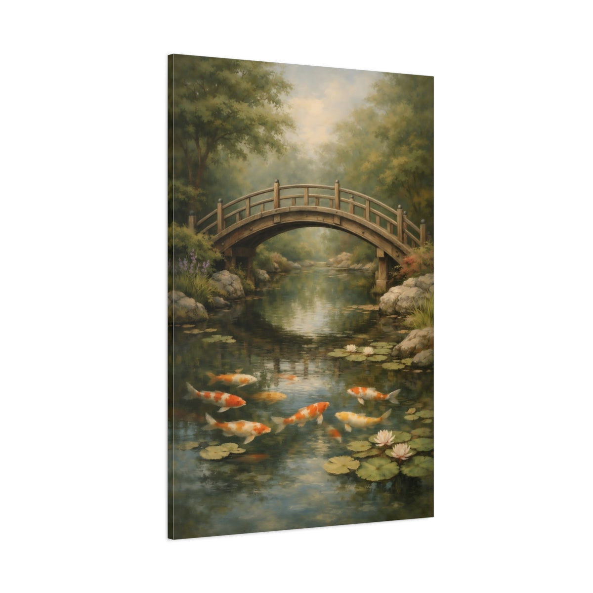 Main Mockup. Nature Koi Fish Japanese Garden shown as stretched canvas wall art