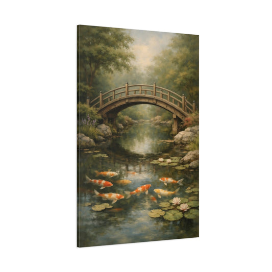Main Mockup. Nature Koi Fish Japanese Garden shown as stretched canvas wall art